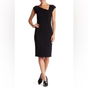 NWT French Connection Lula Stretch Asymmetrical Neck Black Dress size 4